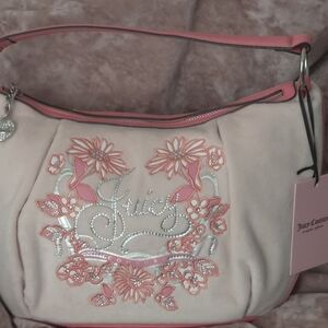 Juicy Couture Pink and Cream Embroidered Shoulder Bag